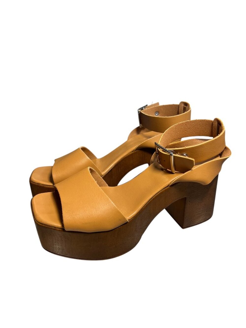 ASOS DESIGN Tan Leather Platform Block Heel Sandals | EU 39